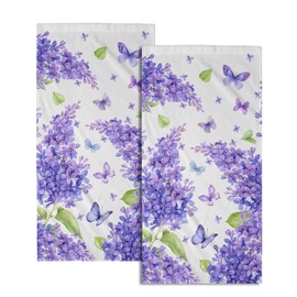 Giwawa Purple Lilac Flower Hand Towels - Set of 2 Floral and Butterfly Kitchen Hand Towels Lavender Spring Summer Flowers Bath Towels Soft Guest Fingertip Towel for Farmhouse Cabin Bathroom