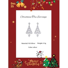 GAUEIOUR Christmas Tree Earrings,Silver Needle Earrings, Luxurious Glittering Rhinestone Pendant Earrings, Holiday Ornaments, Gifts for Women and Girls (Silver)