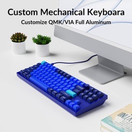 Keychron Q3 Wired Custom Mechanical Keyboard Knob Version, TKL Tenkeyless QMK/VIA Programmable Macro with Hot-swappable Gateron G Pro Brown Switch Compatible with Mac Windows Linux (Blue)