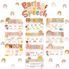 Sherr 26 Pcs Parts of Speech Posters Set Boho Grammar Bulletin Board Classroom Educational Language Arts Poster for Student Elementary Middle School Classroom Wall Board Decor Supplies
