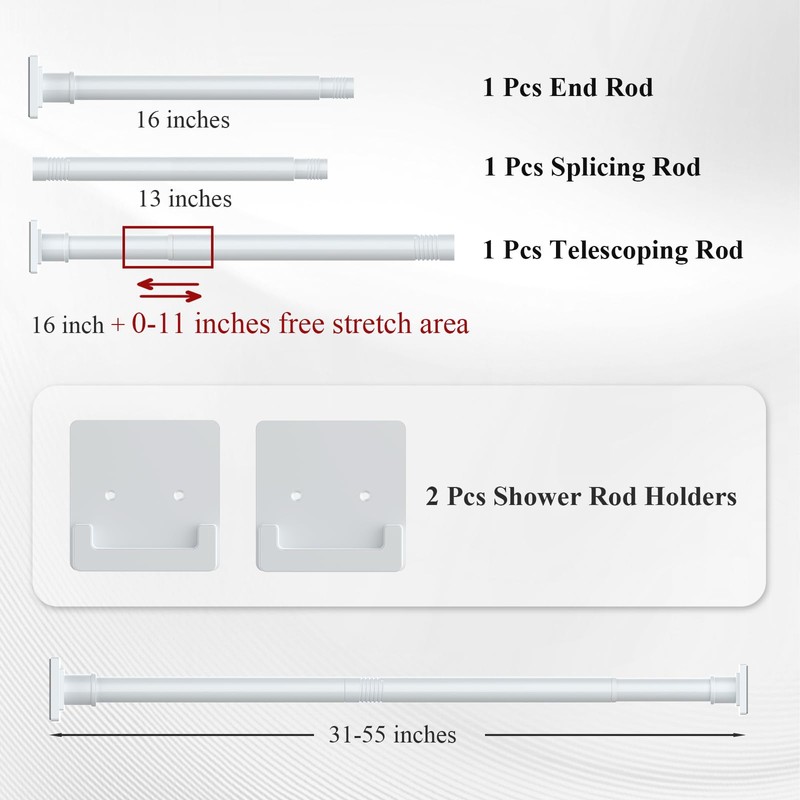 UIOSANRT White Shower Curtain Rod 31-55 inches with Holders, Stainless