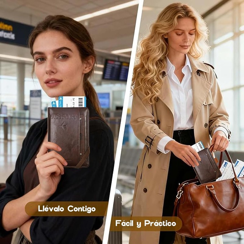 Porta Pasaporte Viaje,Cartera para Pasaporte RFID(Marrón cafe)