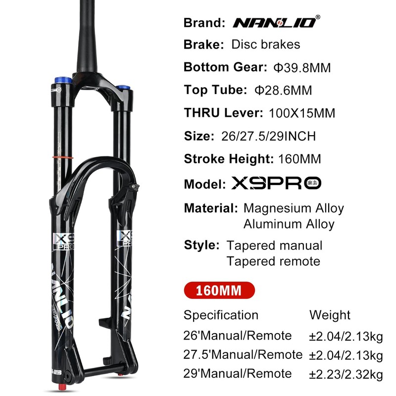NANLIO Bicycle Fork Suspension X9 PRO 34MM 26 27.5" 29inch