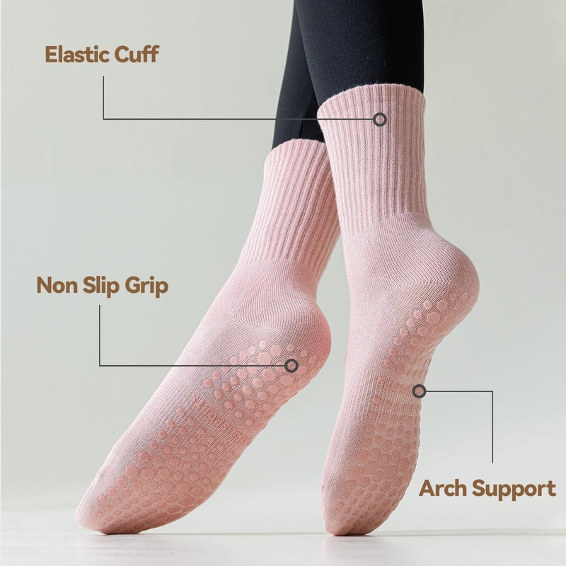 BONANGEL Women's Yoga Socks, 4Pairs-Coffee+Brown+Beige+White