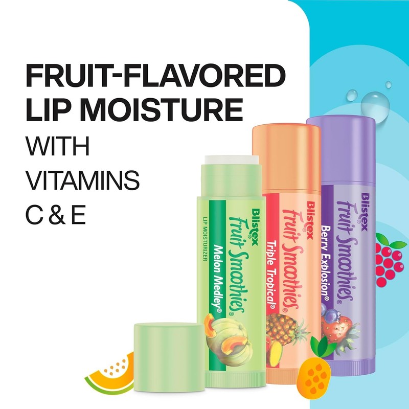 Blistex Fruit Smoothies Lip Moisturizers 3 Sticks 0.10 oz each