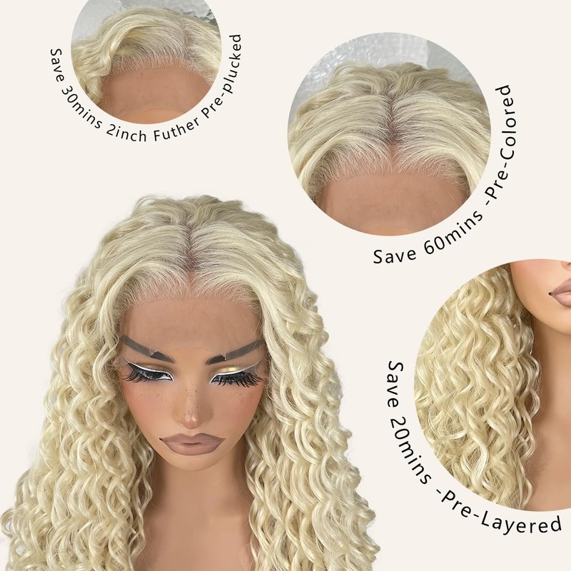 26Inch 613 Blonde Deep Curly Lace Front Wig for Black