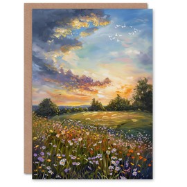 Artery8 Wildflower Meadow Landscape Oil Painting Spring Greeting Birthday Card Him Her All Blank