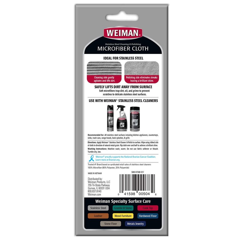 Weiman Microfiber Cloth for Stainless Steel - Safely Traps and