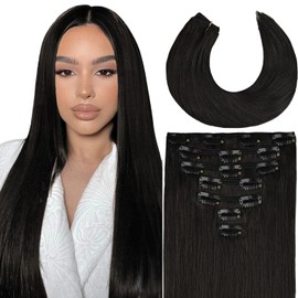 Clip in Hair Extensions Real Human Hair 120g 7pcs Seamless Invisible 100% Remy Human Hair Extensions Per Set with Double Weft #1B Natural Colour for Women Straight Hair 22inch