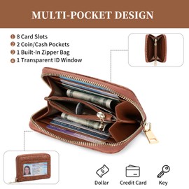SENDEFN Credit Card Holder Wristlet Woman Wallets RFID Blocking Zipper Purse with ID Window