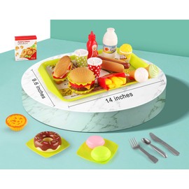 KIMSTONE Kids Pretend Play Food Sets Fake Food Toy Toddler Play Kitchen Accessories Hamburger & Ice Cream Toys for Boys Girls
