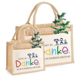 AMBERGER DESIGN by A&M Osterhage amd Jute-Tasche DANKE-Dass ihr uns beim Wachsen … Kindergarten Abschiedsgeschenk | personalisiert | Geschenk-Tasche Nachhaltig | hochwertig Größe S od. M Erzieherin