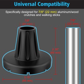 supregear Crutch Tips 7/8 in (22 mm), Anti-Slip Rubber Tips All Terrain, Heavy Duty Extreme Grip Replacement Feet Caps for Walking Stick, Wide Crutch Accessories Base with Metal Insert, 2-Pack, Black