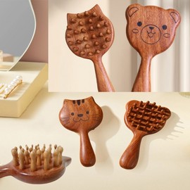 Cat Bear Wood Scalp Care Massage Lifting Comb Gua Sha brush cat