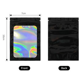 Black Holographic Packaging Bags 120 Pack Black Small Clear Plastic Bags, Poly Zip Lock, Mylar with Resealable Zip and Front Window, for Party Favours