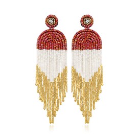Diulazin Long Beaded Tassel Earrings Classic Fringe Drop Earrings Bohemian Handmade Seed Bead Tribal Dangle Earrings