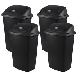 Nesmilers 13 Gallons Black Swing Top Garbage Can, 4 Packs Large Black Plastic Trash Waste Can