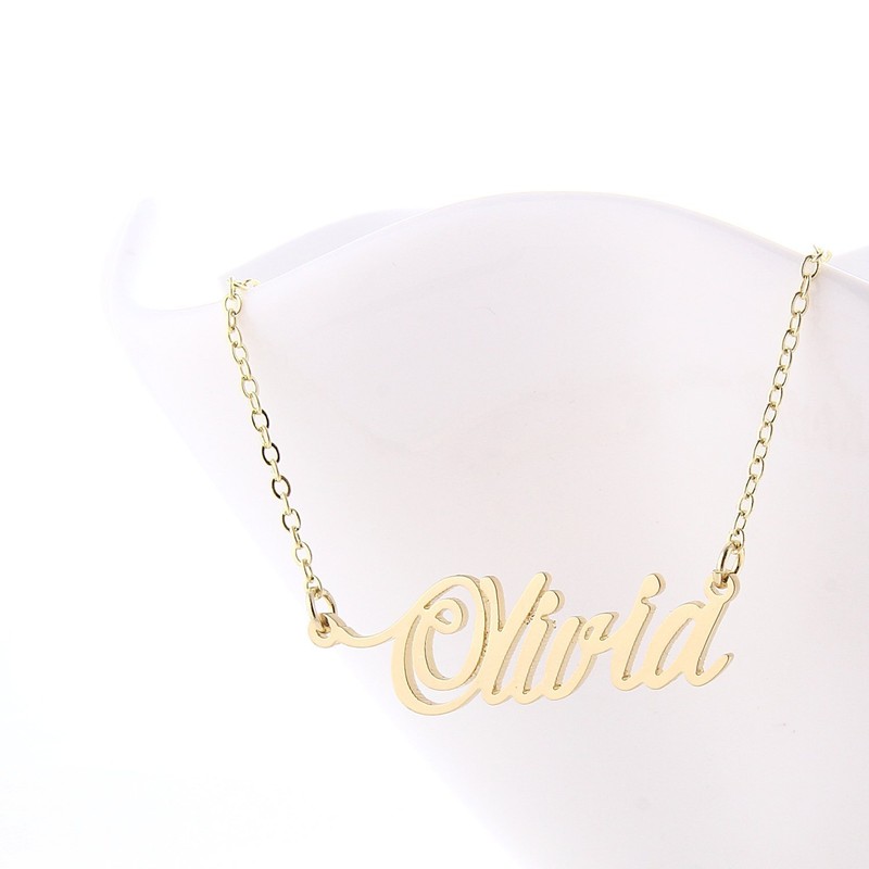 HUAN XUN Gold Color Plated Cursive Name Necklace, Olivia