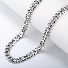 Hermah 7mm Stainless Steel Curb Cuban Link Chain Necklace - Hypoallergenic, and Water-Resistant Jewelry for Men and Women - Perfect Gift for Any Occasion - Color: 7mm Silvery, Length: 24inch(60cm)