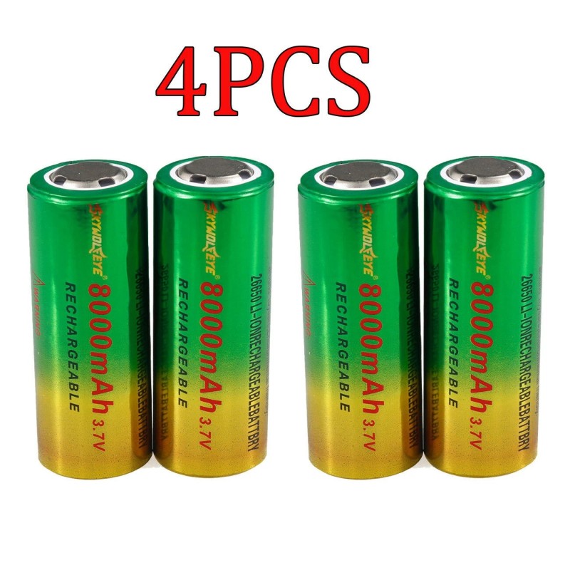 Skywolfeye 4pcs Skywolfeye 26650 Battery 3.7V Rechargeable Batteries Cell
