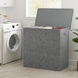 WOWLIVE 180L Laundry Hamper with Lid 3 Section,Large Laundry Basket with Removable Bags and Handles,Collapsible Dirty Clothes Hampers for Laundry,Laundry Basket Organizer for Laundry Room,Dorm,Grey