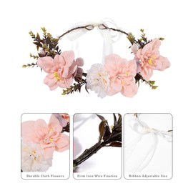 AWAYTR Flower Crowns for Women Flower Headband Adjusatble Flower Girl Headpiece Headband Fairy Crown for Bridal Wedding Festival Party Photo (Pink)