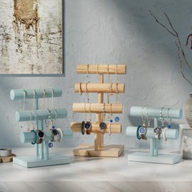 ProCase 2 Tier T-shaped Wooden Bracelet Holder, Removable Bracelet Holder, Jewellery Holder, Bracelets Display, Vintage Bracelet Stand, Watch Stand, Storage for Bangles, Hair Clips, Watches, Blue