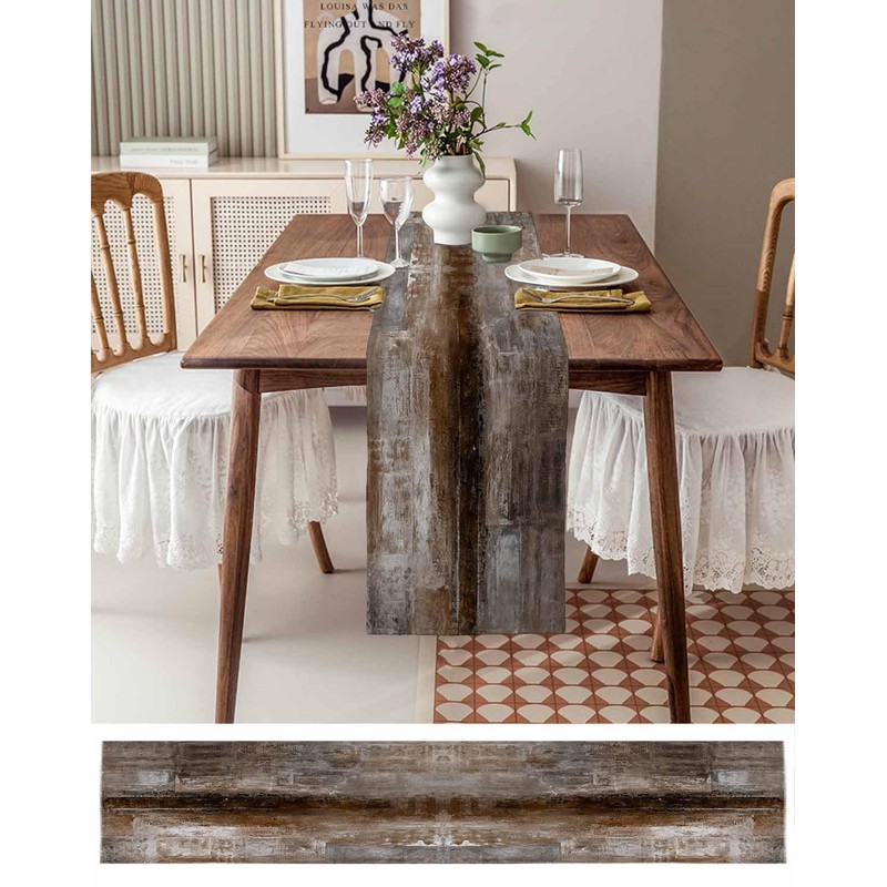 Dark Brown Table Runner - 72 Inch Long, Oil Modern