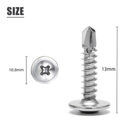 SHUNCHG Pack of 150 M4.2 x 13 mm Self-Tapping Screws Flat Round Head Drilling Screws 410 Stainless Steel M4.2 Phillips Metal Screws with Screwdriver Bit for Steel, Sheet Metal