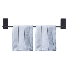 NearMoon Self Adhesive Bathroom Towel Bar- Stainless Steel Bath Wall Shelf Rack Hanging Towel Stick On Sticky Hanger Contemporary Style, NO Drilling (2 Pack, Matte Black, 24-Inch Towel Rack)