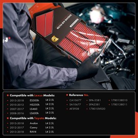 A-Premium Pre-oiled Engine Air Filter Compatible with Toyota Camry 12-17 2.5L, RAV4 13-18 2.5L, Avalon 13-18 2.5L & Lexus HS250h 10-12, ES300h 13-18, LS460 07-17, LS600h 08-16