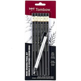 Tombow 61002 Mono Drawing Pencil, Combo Pack With Zero Eraser, Graphite 6Pack, B