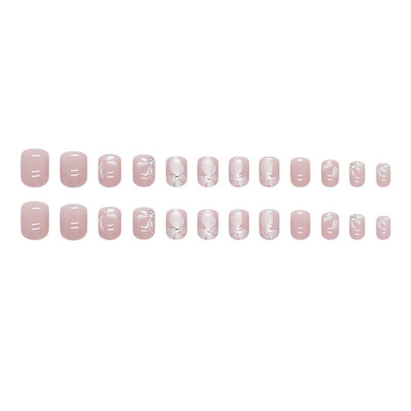 Clataly 24 Pcs Cute Butterfly Fake Nails White Flower False