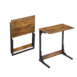 COSIEST Folding TV Tray Table, Foldable C-Shaped End Table for Couches, Sofa-Side Laptop Desk with Metal Frame for Living Room, Bedroom, Pre-Assembled (23.6" W x 14.5" D x 27.5" H, Rustic Brown)