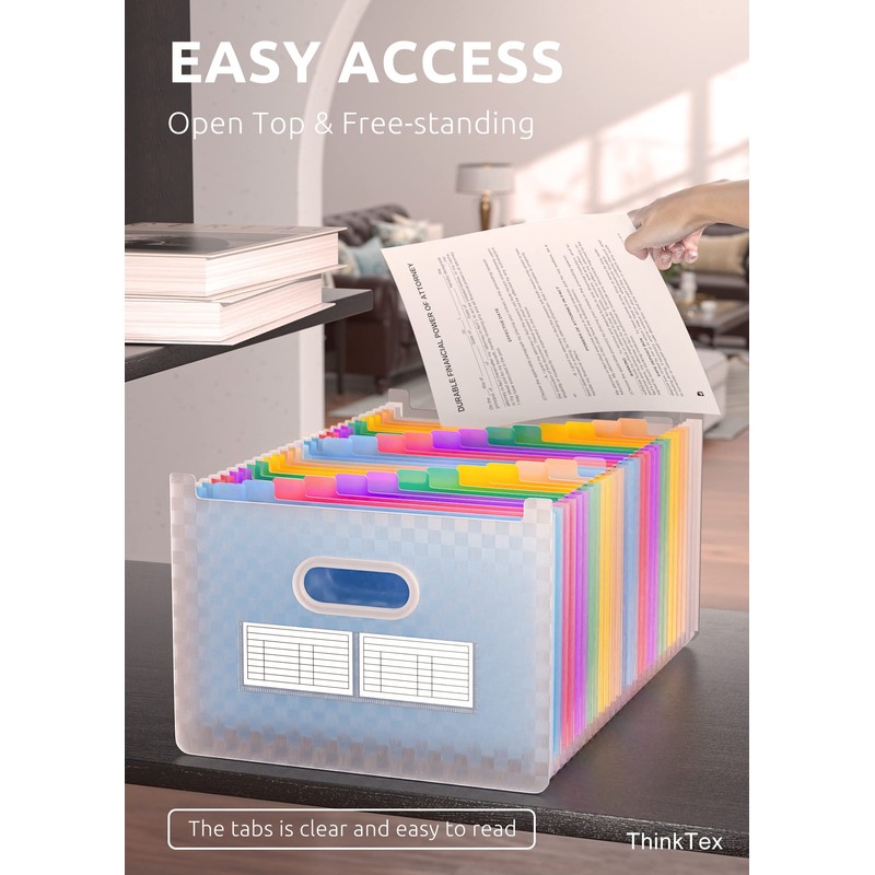 ThinkTex 26 Pockets Expanding File Folder, Upright & Open Top,