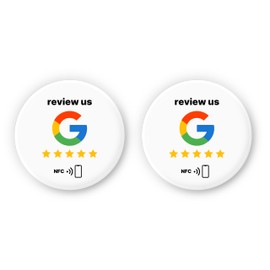 2X “Review us” on Google NFC Stickers – 3 cm Ø – Collect More Reviews Instantly with One Tap – Self-Programmable & Reusable – Perfect for Counters, Business Cards, Devices & Displays