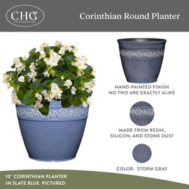 Classic Home and Garden Corinthian Resin Planter Pot - Outdoor & Indoor Plant Pot - Round Planter for Plants & Flowers (13" Storm Gray, Pack of 1)
