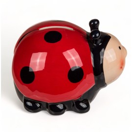 MIJOMA Ceramic Money Box with Lock and Key, Cute Design for Children and Adults, Ideal as Money Gift Packaging and Money Securing (Ladybird)