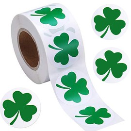 500Pcs St. Patrick's Day Stickers Green Shamrock Clover Stickers Roll 1.5in Self-Adhesive Waterproof Sticker Decor for Irish Holiday Party Scrapbook Journal Envelopes Decorations
