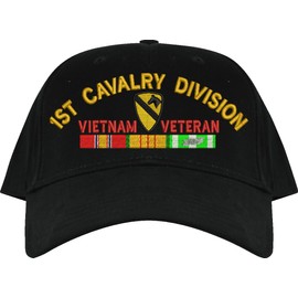 MilitaryBest 1st Cavalry Division Vietnam Veteran Imported Low Profile Black Embroidered Cap with Ribbons