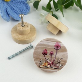 JamJam Set of 8 1.8" Wooden Wild Mushroom Farmhouse Cabinet Knobs Vintage Kitchen Dresser Handles Unique Drawer Knobs and Pulls