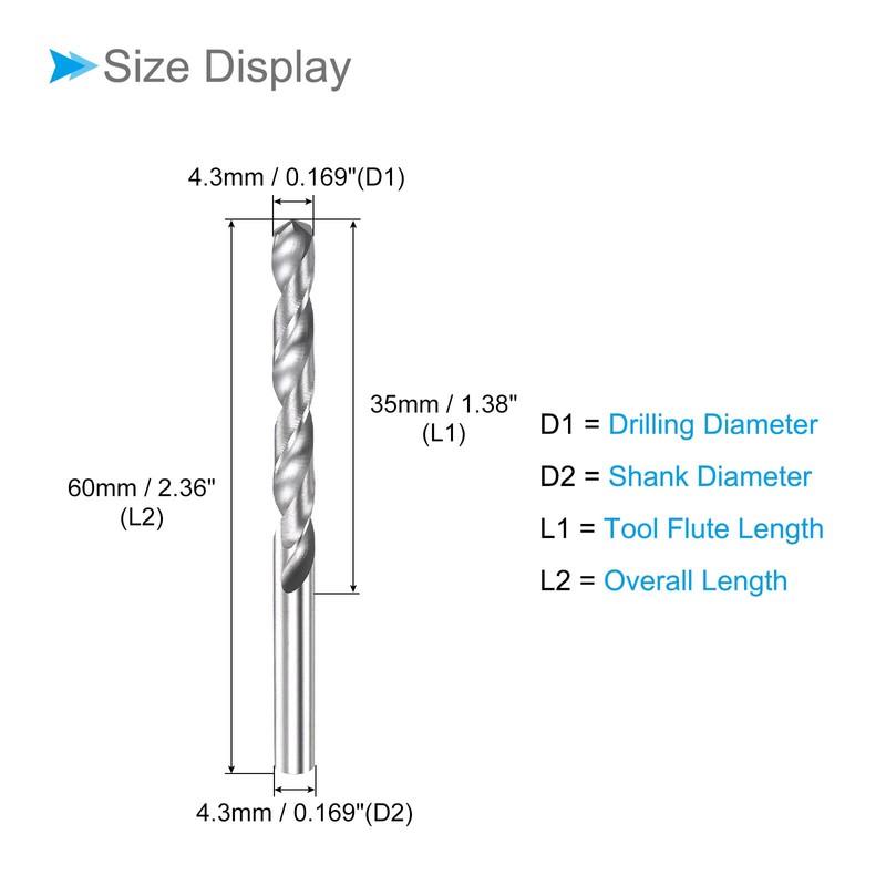 CoCud Solid Carbide Drill Bits, 4.3mm Diameter, K35 Tungsten Carbide