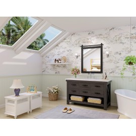 JIINGYO Black Farmhouse Mirror for Wall, 22x30 Inch Wood Framed Rectangle Bathroom Vanity Mirror, Barn Door Style Mirrors Decor Mirror for Living Room Bedroom Entryway