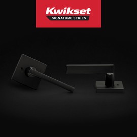 Kwikset Halifax Interior Privacy Door Handle with Lock, Door Lever For Bathroom and Bedroom, Matte Black Reversible Keyless Push Button Lock Door Lever, with Microban Protection