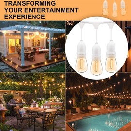 Banord Outdoor String Lights, 48FT Waterproof Patio Lights with 1W Dimmable LED Bulbs, White Hanging String Lights for Outdoor Backyard, Garden, Deck, Porch, Gazebo, Balcony, Camping, Party