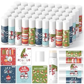 Qunclay 50 piezas de bálsamos labiales navideños a granel, sabor a miel, menta, limón, coco y vainilla, regalos de fiesta navideña, regalos de agradecimiento, relleno de calcetines para compañeros de