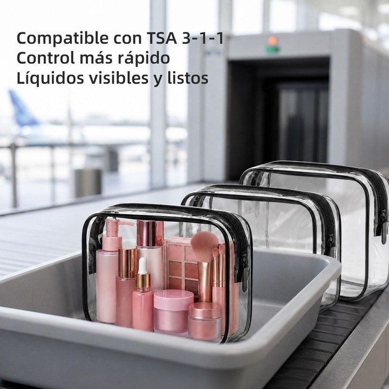 Set de 3 Bolsas de Maquillaje Transparentes de Viaje