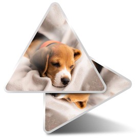 2 x Triangle Stickers 10 cm - Cute Beagle Puppy Sleeping Dog Fun Decals for Laptops,Tablets,Luggage,Scrap Booking,Fridges #21411