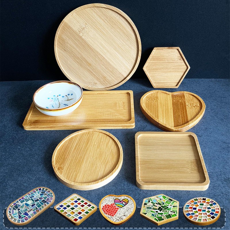 4PCS Bamboo Mosaic Coasters, Blank Base Trays for Crafts DIY