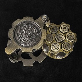 Bear Dice: Rotating Revolver Cylinder Container & 7 Cool Solid Metal D&D Bullet Dice - Durable Zinc Alloy:_ancient bronze